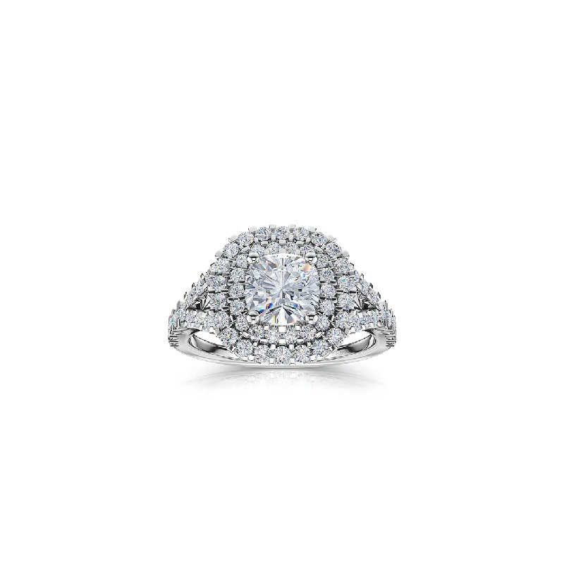Men's Tanzanite Engagement Rings in Palladium with a Three - Stone ArrangementThe Studio Collection Cushion Cut Diamond Double Halo Split Shank Engagement Ring