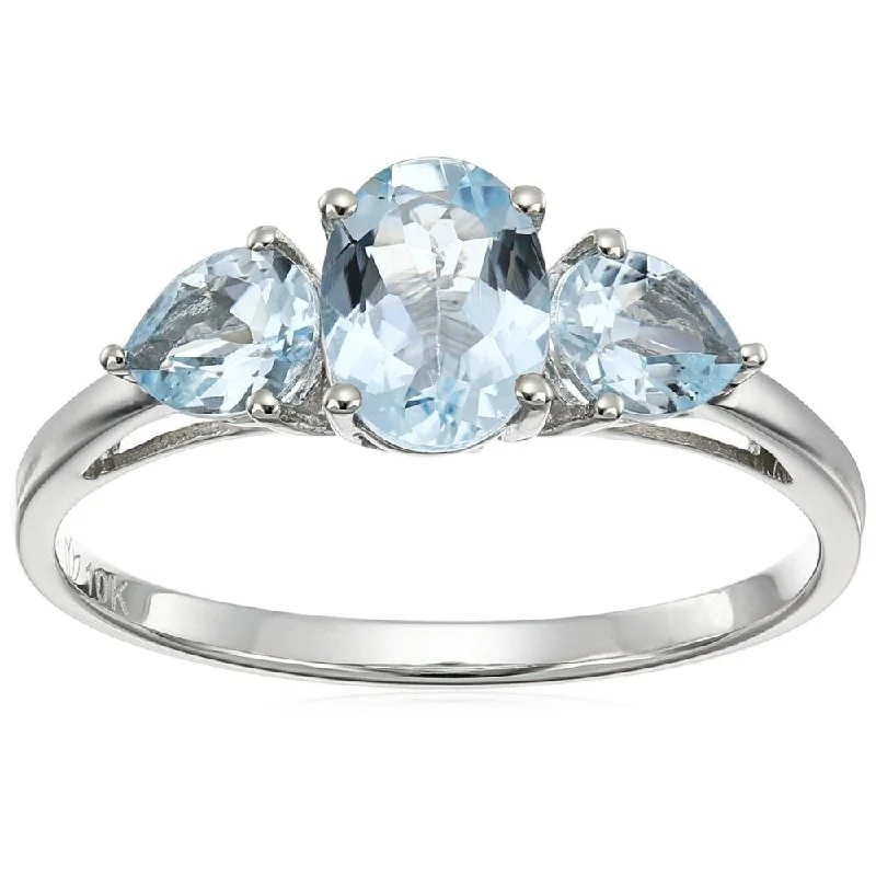 Tanzanite Gemstone Rings in 10K Gold with a Trilogy Design for a Sophisticated Gift10k White Gold Aquamarine Oval and Pear 3-Stone Ring, Size 7 Tanzanite Gemstone Rings in 10K Gold with a Trilogy Design for a Sophisticated Gift10k White Gold Aquamarine Oval and Pear 3-Stone Ring, Size 7
