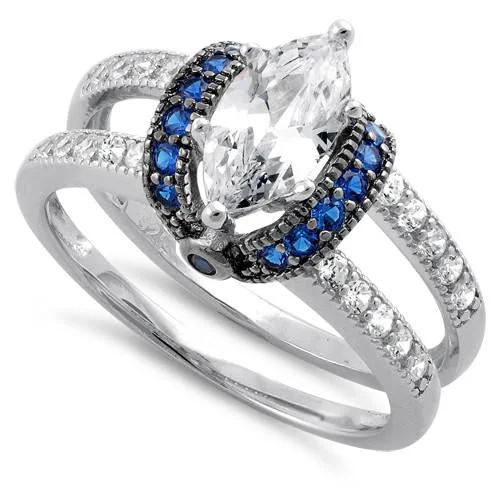 Men's Peridot Engagement Rings in 14K Gold - Filled Metal with a Micro - Pave SettingSterling Silver Clear Marquise Blue CZ Ring