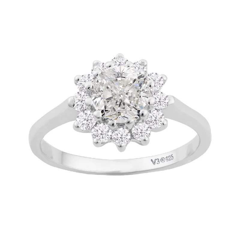 Emerald Gemstone Rings Set in Platinum with Filigree Work for a Vintage - Inspired LookSterling Silver with Natural White Topaz Halo Ring Emerald Gemstone Rings Set in Platinum with Filigree Work for a Vintage - Inspired LookSterling Silver with Natural White Topaz Halo Ring