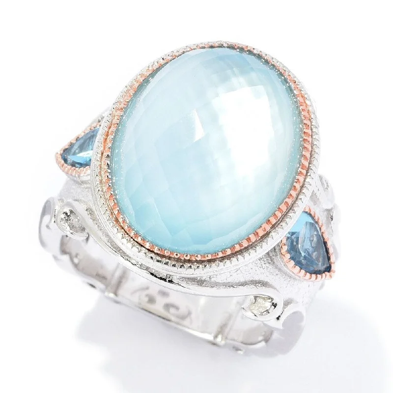 Emerald Gemstone Rings Set in Platinum with Filigree Work for a Vintage - Inspired LookSterling Silver 16 x 12mm Blue Topaz & Mother-of-Pearl Doublet Ring Emerald Gemstone Rings Set in Platinum with Filigree Work for a Vintage - Inspired LookSterling Silver 16 x 12mm Blue Topaz & Mother-of-Pearl Doublet Ring