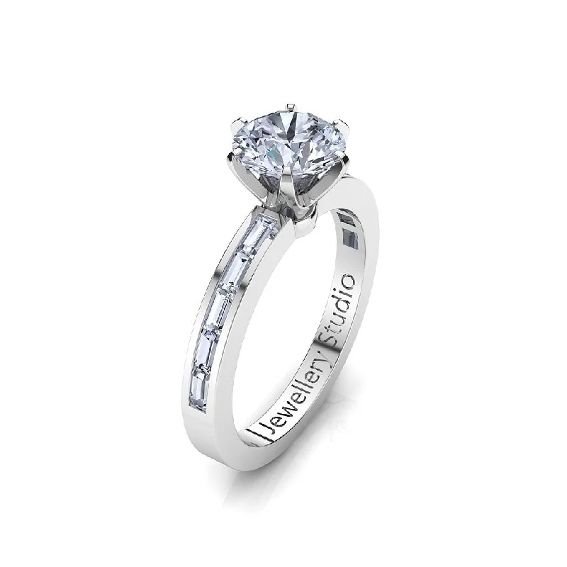 Men's Agate Engagement Rings in Sterling Silver with a Mosaic - Style InlaySolitaire Engagement Ring with 1.00ct Round Brilliant Cut Diamond