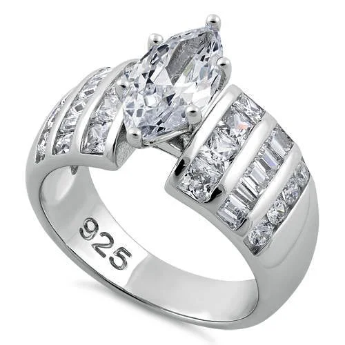 Men's Opal Engagement Rings in 10K Gold with a Milgrain - Trimmed BandSterling Silver 1.50 ct. Marquise CZ Ring