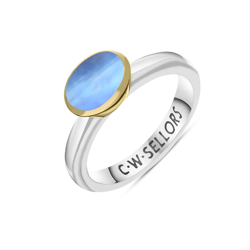 9ct Yellow Gold Sterling Silver Moonstone Stepping Stones 6x8mm Oval Bezel Set Ring 9ct Yellow Gold Sterling Silver Moonstone Stepping Stones 6x8mm Oval Bezel Set Ring