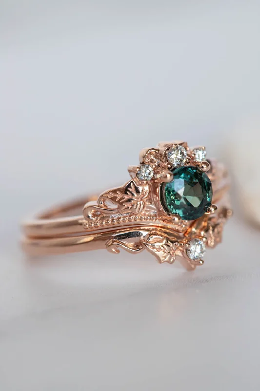 Men's Opal Engagement Rings in 10K Gold with a Milgrain - Trimmed BandTeal sapphire bridal ring set, rose gold engagement ring with sapphire and diamonds / Ariadne Men's Opal Engagement Rings in 10K Gold with a Milgrain - Trimmed BandTeal sapphire bridal ring set, rose gold engagement ring with sapphire and diamonds / Ariadne