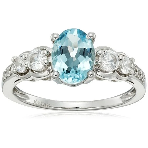 Garnet Gemstone Rings in 18K Gold Vermeil with Intricate Engravings for a Traditional AestheticSterling Silver Aquamarine & Created White Sapphire Ring, Size 7 - Blue Garnet Gemstone Rings in 18K Gold Vermeil with Intricate Engravings for a Traditional AestheticSterling Silver Aquamarine & Created White Sapphire Ring, Size 7 - Blue