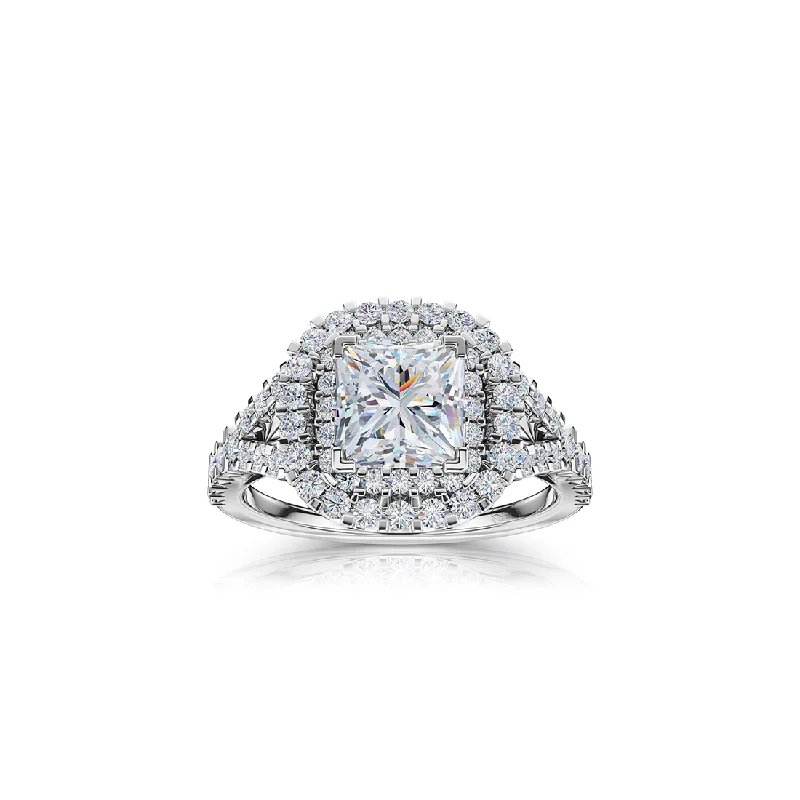 Men's Tanzanite Engagement Rings in Palladium with a Three - Stone ArrangementThe Studio Collection Princess Cut Diamond Double Halo Split Shank Engagement Ring