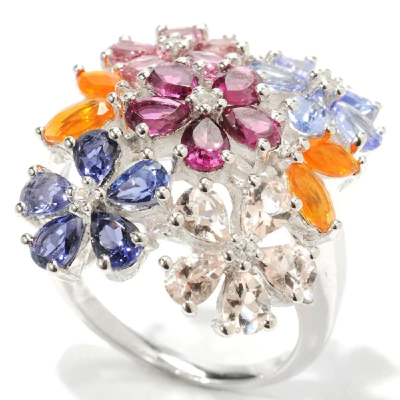Lapis Lazuli Gemstone Rings in Sterling Silver with a Star - Shaped Setting for a Celestial - Inspired PieceSterling Silver Multi Gemstone Flower Ring Lapis Lazuli Gemstone Rings in Sterling Silver with a Star - Shaped Setting for a Celestial - Inspired PieceSterling Silver Multi Gemstone Flower Ring