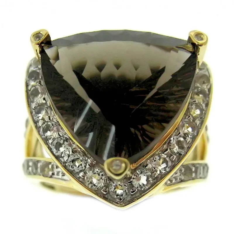 Tourmaline Gemstone Rings in 18K Two - Tone Gold with a Floral - Shaped Setting for a Feminine Touch925 Sterling Silver Smoky Quartz and White Topaz Ring Tourmaline Gemstone Rings in 18K Two - Tone Gold with a Floral - Shaped Setting for a Feminine Touch925 Sterling Silver Smoky Quartz and White Topaz Ring