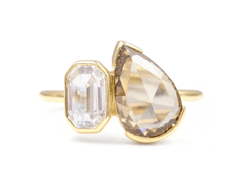 Men's Opal Engagement Rings in 10K Gold with a Milgrain - Trimmed BandRose Cut Toi et Moi Ring Men's Opal Engagement Rings in 10K Gold with a Milgrain - Trimmed BandRose Cut Toi et Moi Ring