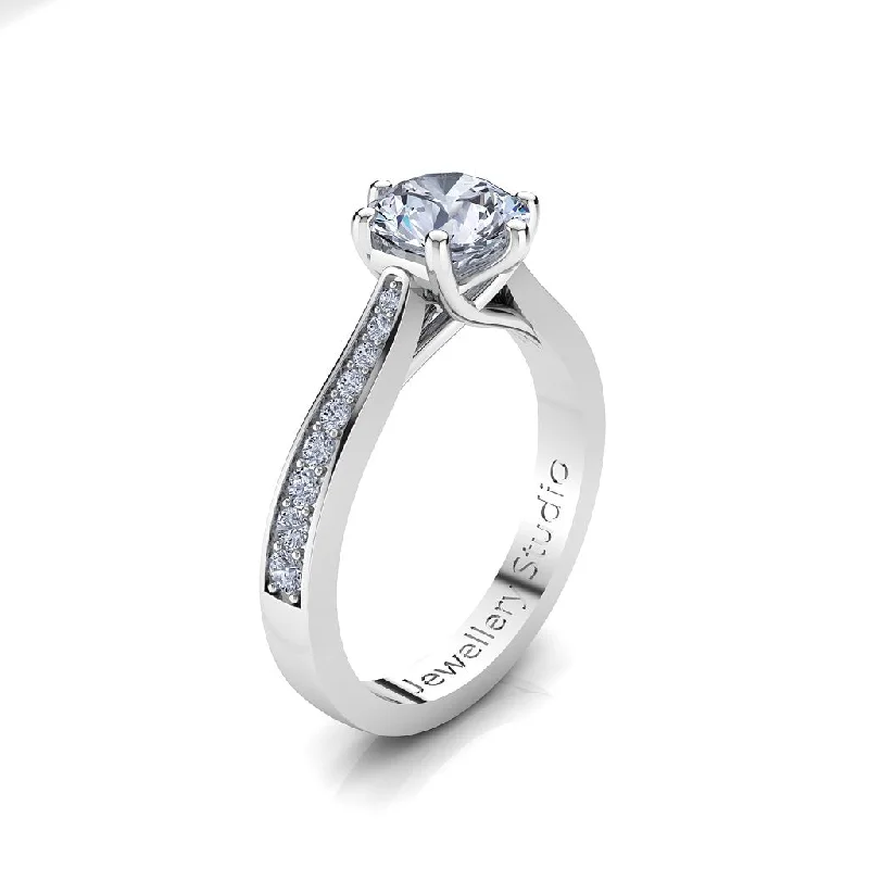 Men's Peridot Engagement Rings in 14K Gold - Filled Metal with a Micro - Pave SettingSolitaire Engagement Ring with 1.00ct Round Brilliant Cut Diamond