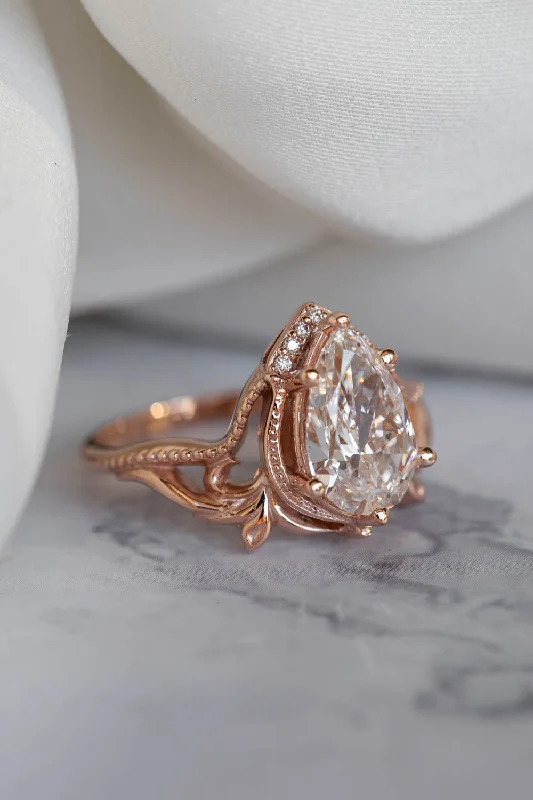 Men's Moonstone Engagement Rings in Silver - Plated Copper with a Celtic Knot PatternBig pear lab grown diamonds engagement ring, vintage inspired gold ring with diamonds  / Lida