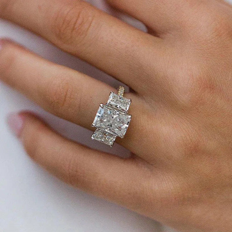 Men's Aquamarine Engagement Rings in 9K Gold with a Bezel - Set StoneLuxurious Two-Tone Three Stone Radiant Cut Sterling Silver Engagement Ring