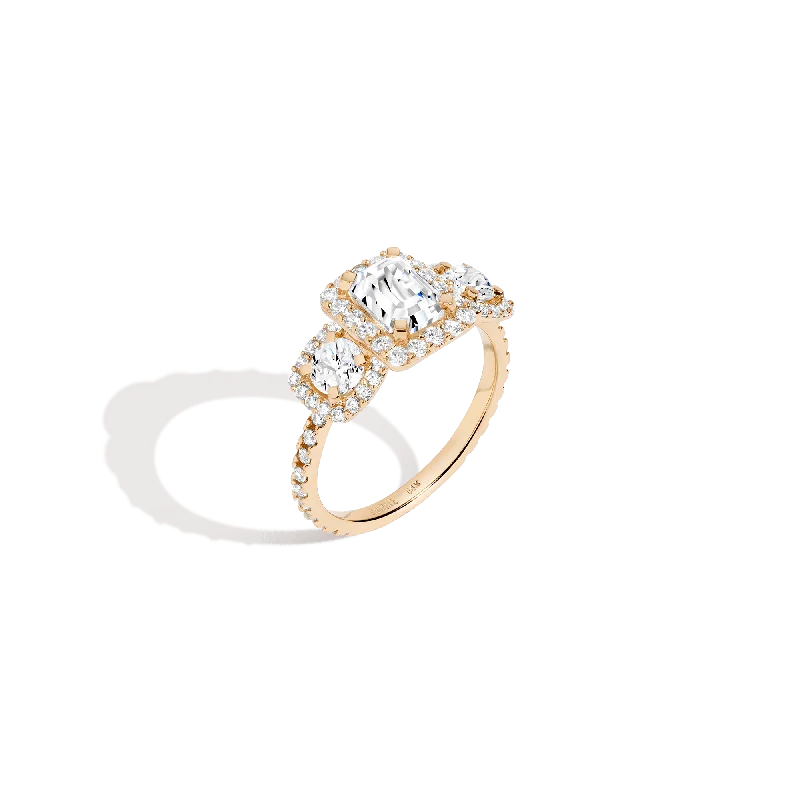 Men's Moonstone Engagement Rings in Silver - Plated Copper with a Celtic Knot PatternPavé Emerald Tri-Diamond Ring