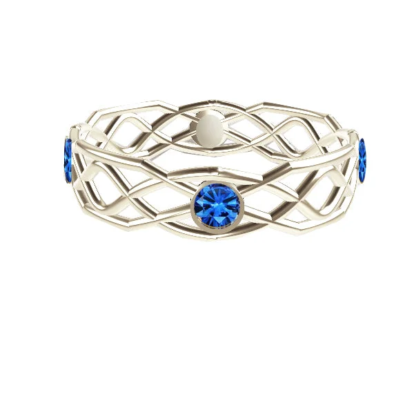 FLOW PIPED OPEN SAPPHIRE RING IN 9CT WHITE GOLD