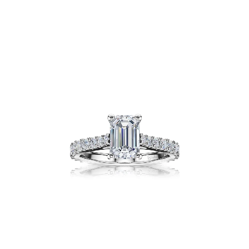 Men's Sapphire Engagement Rings in 18K White Gold with Pave Diamond AccentsThe Studio Collection Emerald Cut Diamond Shank Accent Engagement Ring