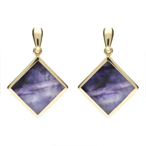 9ct Yellow Gold Blue John Rhombus Drop Earrings