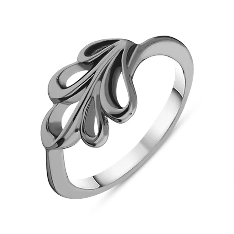 Black Rhodium Plated Sterling Silver Open Leaf Infinity Ring