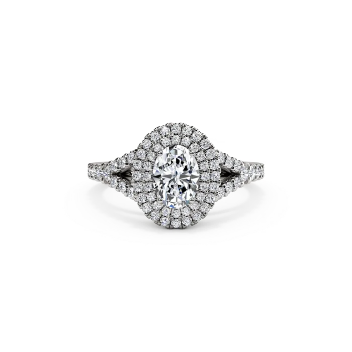 Men's Tanzanite Engagement Rings in Palladium with a Three - Stone ArrangementThe Studio Collection Oval Diamond Double Halo Split Shank Engagement Ring