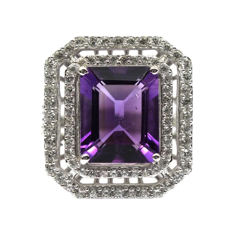 Emerald Gemstone Rings Set in Platinum with Filigree Work for a Vintage - Inspired Look925 Sterling Silver African Amethyst and White Natural Zircon Gemstone Ring Emerald Gemstone Rings Set in Platinum with Filigree Work for a Vintage - Inspired Look925 Sterling Silver African Amethyst and White Natural Zircon Gemstone Ring