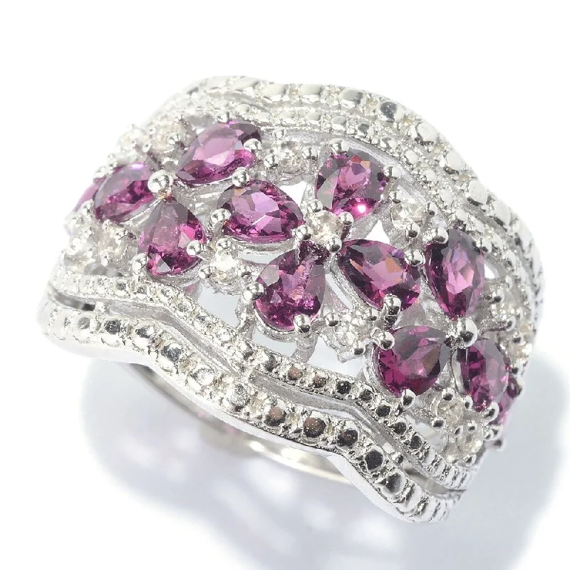 Ruby Gemstone Rings in 14K Yellow Gold with a Solitaire Setting for a Classic and Bold StatementRhodolite & White Zircon Floral Scalloped Wide Band Ring Ruby Gemstone Rings in 14K Yellow Gold with a Solitaire Setting for a Classic and Bold StatementRhodolite & White Zircon Floral Scalloped Wide Band Ring