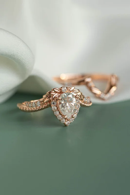 Men's Agate Engagement Rings in Sterling Silver with a Mosaic - Style InlayLab Grown diamond leaf engagement ring, antique style rose gold ring with diamonds / Lyonella
