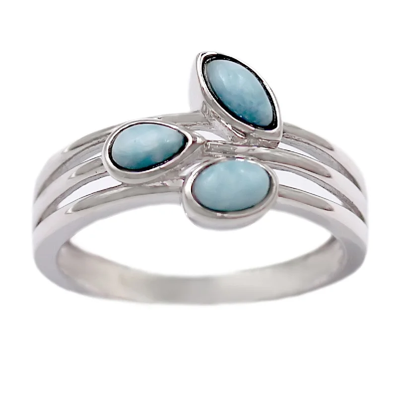 Sapphire Gemstone Rings in 18K White Gold with Diamond Accents for an Elegant Engagement925 Sterling Silver Larimar 3-Stone Ring Sapphire Gemstone Rings in 18K White Gold with Diamond Accents for an Elegant Engagement925 Sterling Silver Larimar 3-Stone Ring