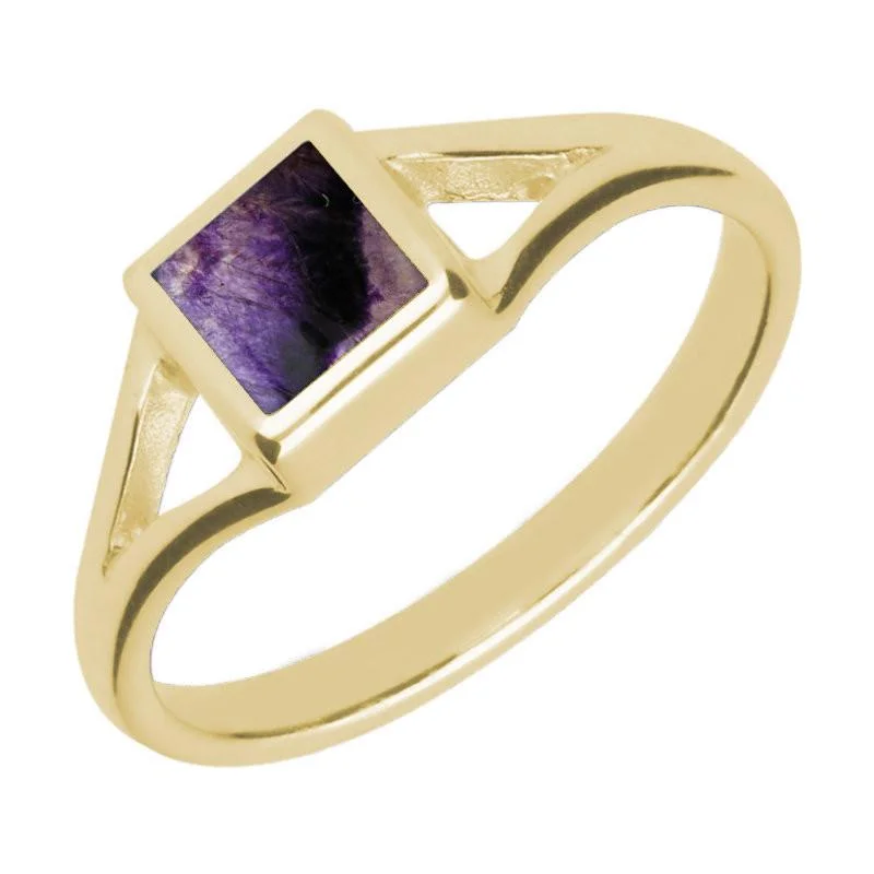 9ct Yellow Gold Blue John Square Split Shoulder Ring