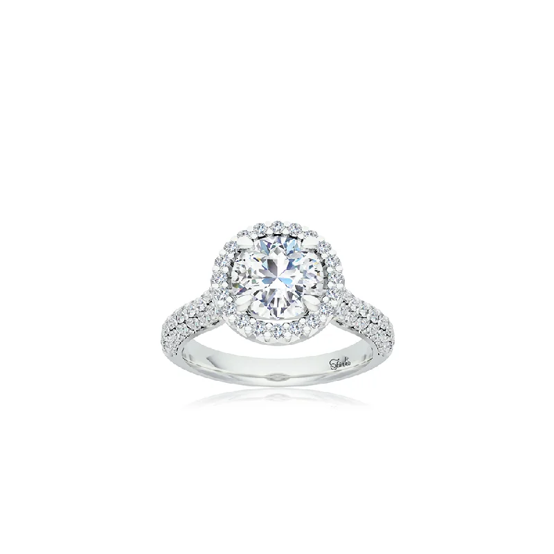 Men's Emerald Engagement Rings with 14K Yellow Gold and Vintage - Style FiligreeThe Studio Collection Round Diamond Halo Pavé Shank Engagement Ring Men's Emerald Engagement Rings with 14K Yellow Gold and Vintage - Style FiligreeThe Studio Collection Round Diamond Halo Pavé Shank Engagement Ring
