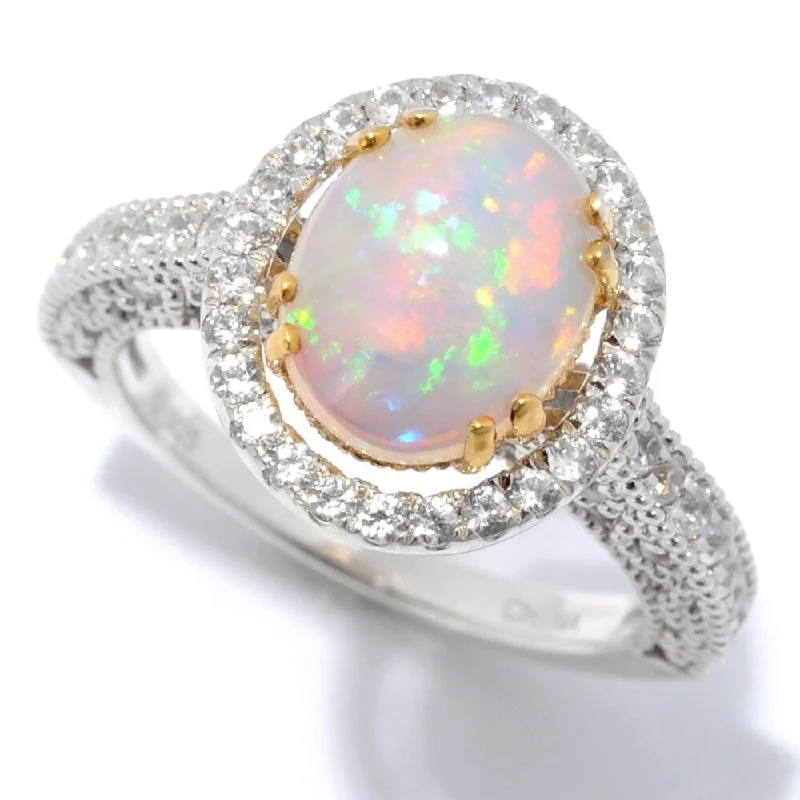 Emerald Gemstone Rings Set in Platinum with Filigree Work for a Vintage - Inspired LookSterling Silver 10 x 8mm Oval Ethiopian Opal & White Zircon Ring Emerald Gemstone Rings Set in Platinum with Filigree Work for a Vintage - Inspired LookSterling Silver 10 x 8mm Oval Ethiopian Opal & White Zircon Ring