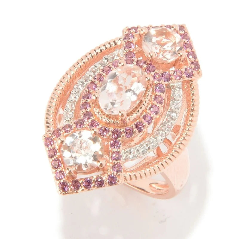 Amethyst Gemstone Rings in Sterling Silver with a Halo of Cubic Zirconia for a Budget - Friendly LuxuryPinctore 18K Vermeil Morganite, Rhodolite & White Zircon Cocktail Ring, Size 7 - Pink Amethyst Gemstone Rings in Sterling Silver with a Halo of Cubic Zirconia for a Budget - Friendly LuxuryPinctore 18K Vermeil Morganite, Rhodolite & White Zircon Cocktail Ring, Size 7 - Pink
