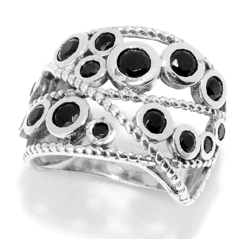 Turquoise Gemstone Rings in 925 Silver with a Southwestern - Inspired Design for a Rustic CharmSterling Silver Round Black Spinel Beaded Wide Band Ring Turquoise Gemstone Rings in 925 Silver with a Southwestern - Inspired Design for a Rustic CharmSterling Silver Round Black Spinel Beaded Wide Band Ring