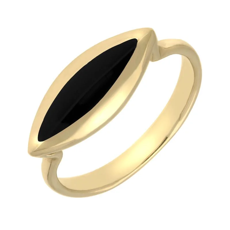 9ct Yellow Gold Whitby Jet Toscana Side Marquise Ring