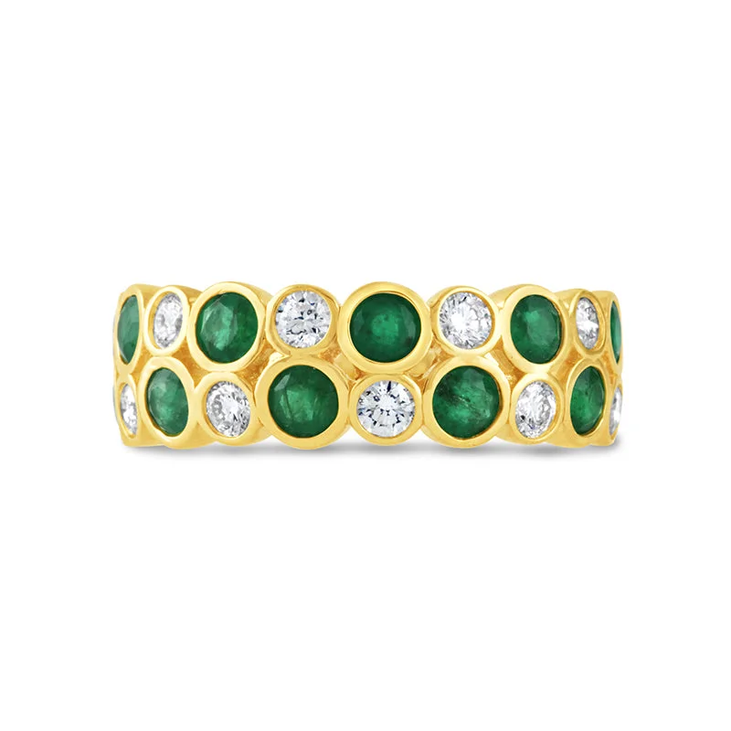 Round Emearald & Diamond Double Row Ring