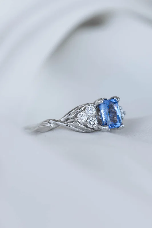 Men's Alexandrite Engagement Rings in Platinum with a Hidden Halo of DiamondsNatural light blue sapphire engagement ring, emerald cut gemstone ring with accent diamonds / Gloria