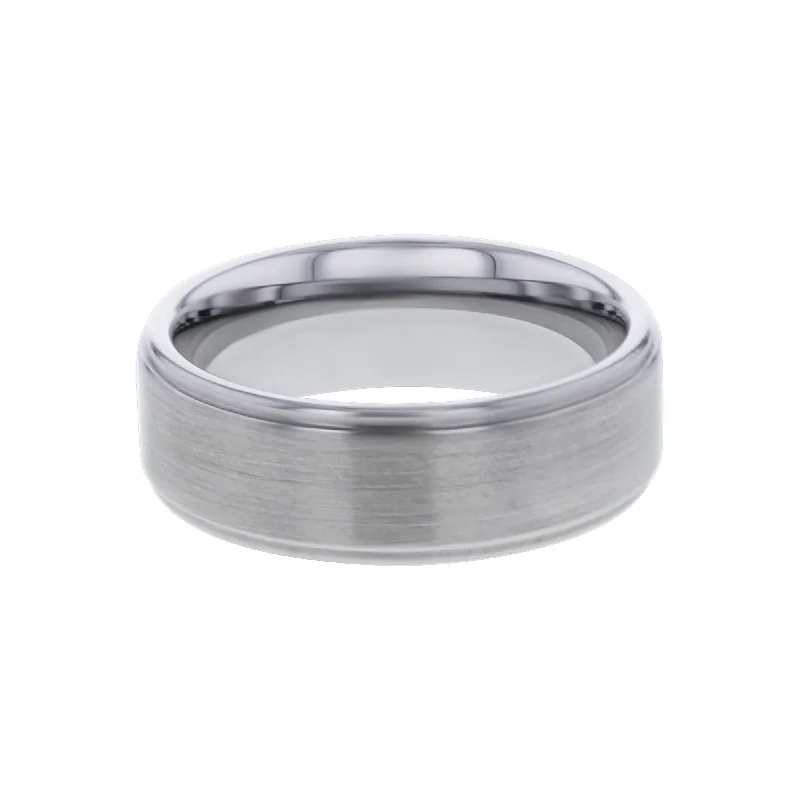 Men's Aquamarine Engagement Rings in 9K Gold with a Bezel - Set StoneDale Tungsten Step Edge Wedding Ring - 8mm Men's Aquamarine Engagement Rings in 9K Gold with a Bezel - Set StoneDale Tungsten Step Edge Wedding Ring - 8mm