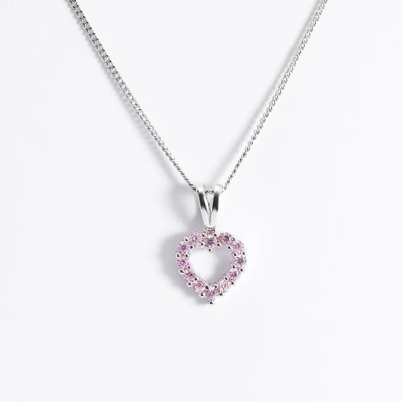 Sterling Silver Pink Zirconia Open Heart Pendant With Split Bail