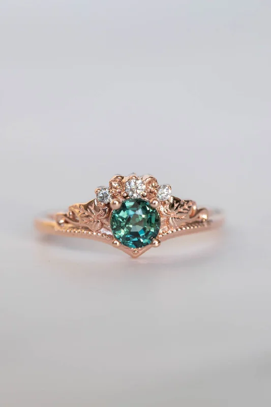 Men's Tanzanite Engagement Rings in Palladium with a Three - Stone ArrangementSapphire and diamonds engagement ring, rose gold ivy leaves promise ring / Ariadne