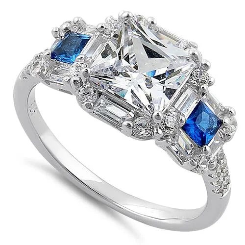 Men's Agate Engagement Rings in Sterling Silver with a Mosaic - Style InlaySterling Silver Princess-Cut Blue CZ Ring Men's Agate Engagement Rings in Sterling Silver with a Mosaic - Style InlaySterling Silver Princess-Cut Blue CZ Ring