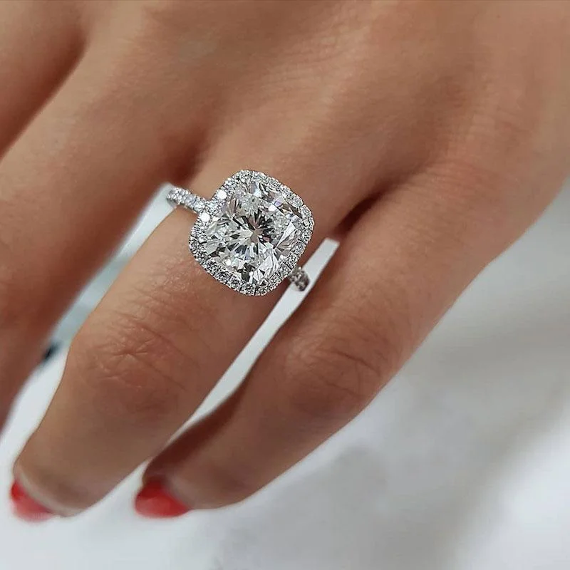 Men's Emerald Engagement Rings with 14K Yellow Gold and Vintage - Style Filigree3.2 Carat Cushion Cut Halo Engagement Ring In Sterling Silver