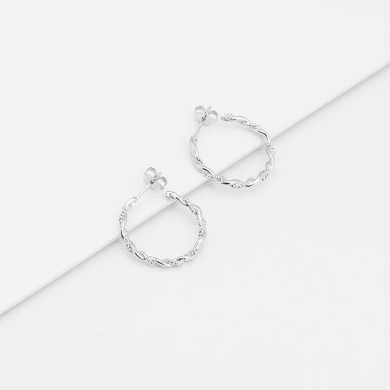 Sterling Silver Twist Hoop With Stud Post Earrings 20mm