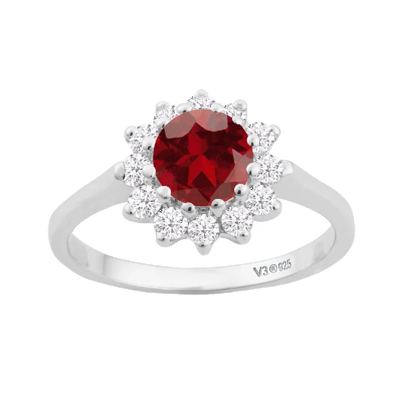 Emerald Gemstone Rings Set in Platinum with Filigree Work for a Vintage - Inspired LookSterling Silver with Natural Garnet and White Topaz Halo Ring Emerald Gemstone Rings Set in Platinum with Filigree Work for a Vintage - Inspired LookSterling Silver with Natural Garnet and White Topaz Halo Ring