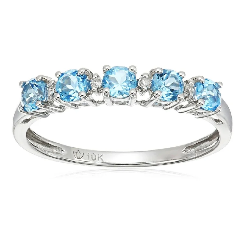 Topaz Gemstone Rings in 10K Gold with a Channel - Set Design for a Contemporary and Durable Option10k White Gold Swiss Blue Topaz & Diamond Stackable Ring, Size 7 Topaz Gemstone Rings in 10K Gold with a Channel - Set Design for a Contemporary and Durable Option10k White Gold Swiss Blue Topaz & Diamond Stackable Ring, Size 7