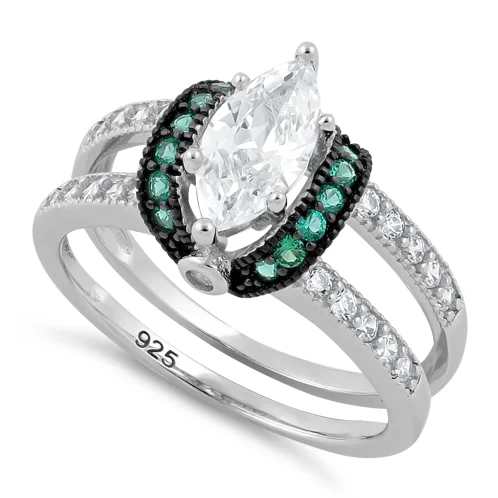 Men's Tanzanite Engagement Rings in Palladium with a Three - Stone ArrangementSterling Silver Clear Marquise Emerald CZ Black Plating Ring Men's Tanzanite Engagement Rings in Palladium with a Three - Stone ArrangementSterling Silver Clear Marquise Emerald CZ Black Plating Ring