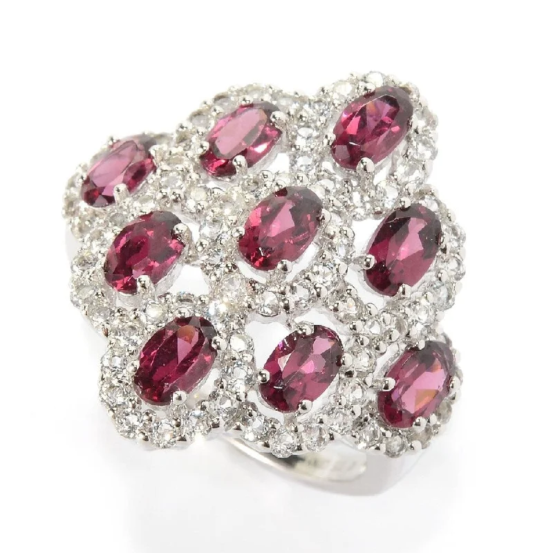 Agate Gemstone Rings in Sterling Silver with a Mosaic - Inspired Inlay for a Bohemian StyleSterling Silver 4.09ctw Rhodolite Ring, Size 7 - Red Agate Gemstone Rings in Sterling Silver with a Mosaic - Inspired Inlay for a Bohemian StyleSterling Silver 4.09ctw Rhodolite Ring, Size 7 - Red
