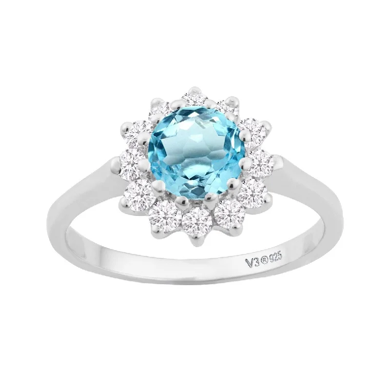 Emerald Gemstone Rings Set in Platinum with Filigree Work for a Vintage - Inspired LookSterling Silver with Natural Sky Blue Topaz and White Topaz Halo Ring Emerald Gemstone Rings Set in Platinum with Filigree Work for a Vintage - Inspired LookSterling Silver with Natural Sky Blue Topaz and White Topaz Halo Ring