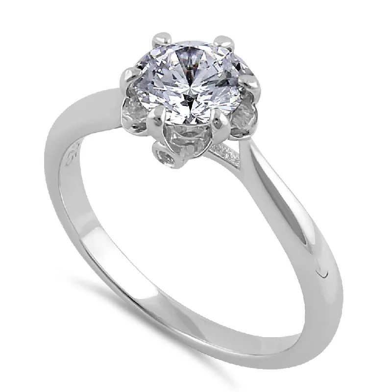 Men's Agate Engagement Rings in Sterling Silver with a Mosaic - Style InlaySterling Silver 6.5mm Clear CZ Small Flower Setting Ring Men's Agate Engagement Rings in Sterling Silver with a Mosaic - Style InlaySterling Silver 6.5mm Clear CZ Small Flower Setting Ring