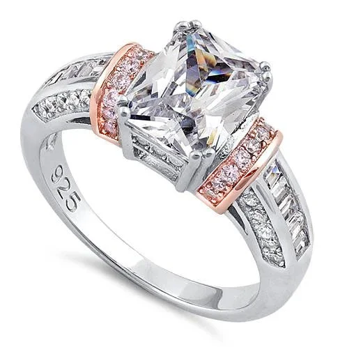 Men's Tourmaline Engagement Rings in 18K Two - Tone Gold with a Floral - Inspired SettingSterling Silver Rose Gold-Plated Emerald-Cut CZ Ring Men's Tourmaline Engagement Rings in 18K Two - Tone Gold with a Floral - Inspired SettingSterling Silver Rose Gold-Plated Emerald-Cut CZ Ring
