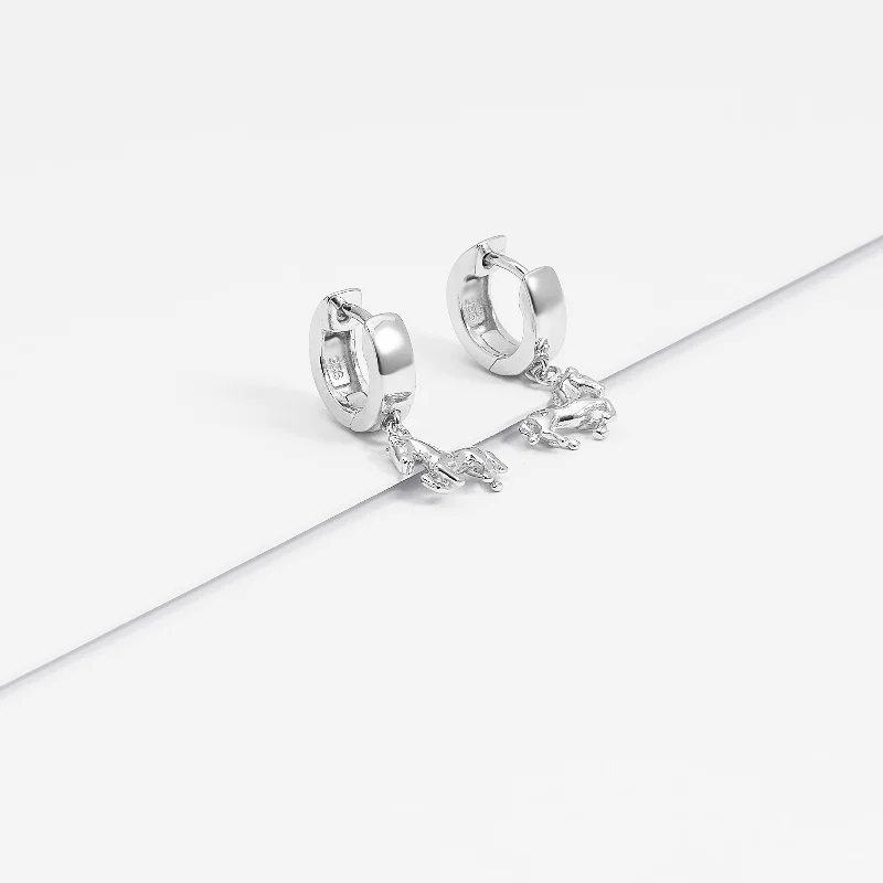 Sterling Silver Huggie Earrings With Dangling Horse