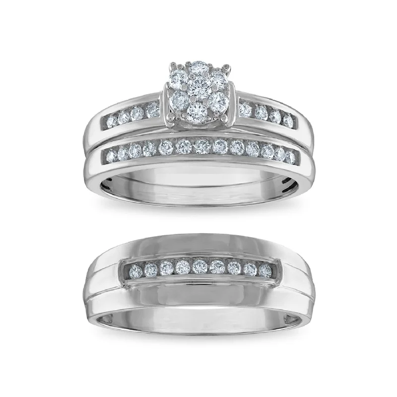 Men's Emerald Engagement Rings with 14K Yellow Gold and Vintage - Style FiligreeEcoLove 1/2 CTW Lab Grown Diamond Cluster Wedding Trio Set in 10KT White Gold Men's Emerald Engagement Rings with 14K Yellow Gold and Vintage - Style FiligreeEcoLove 1/2 CTW Lab Grown Diamond Cluster Wedding Trio Set in 10KT White Gold
